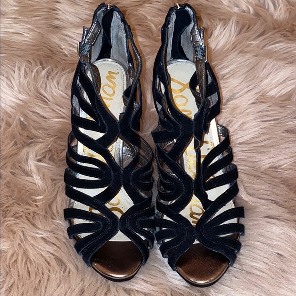 🍒Sam Edelman Eve Caged Dressed Heel Black Suede 8